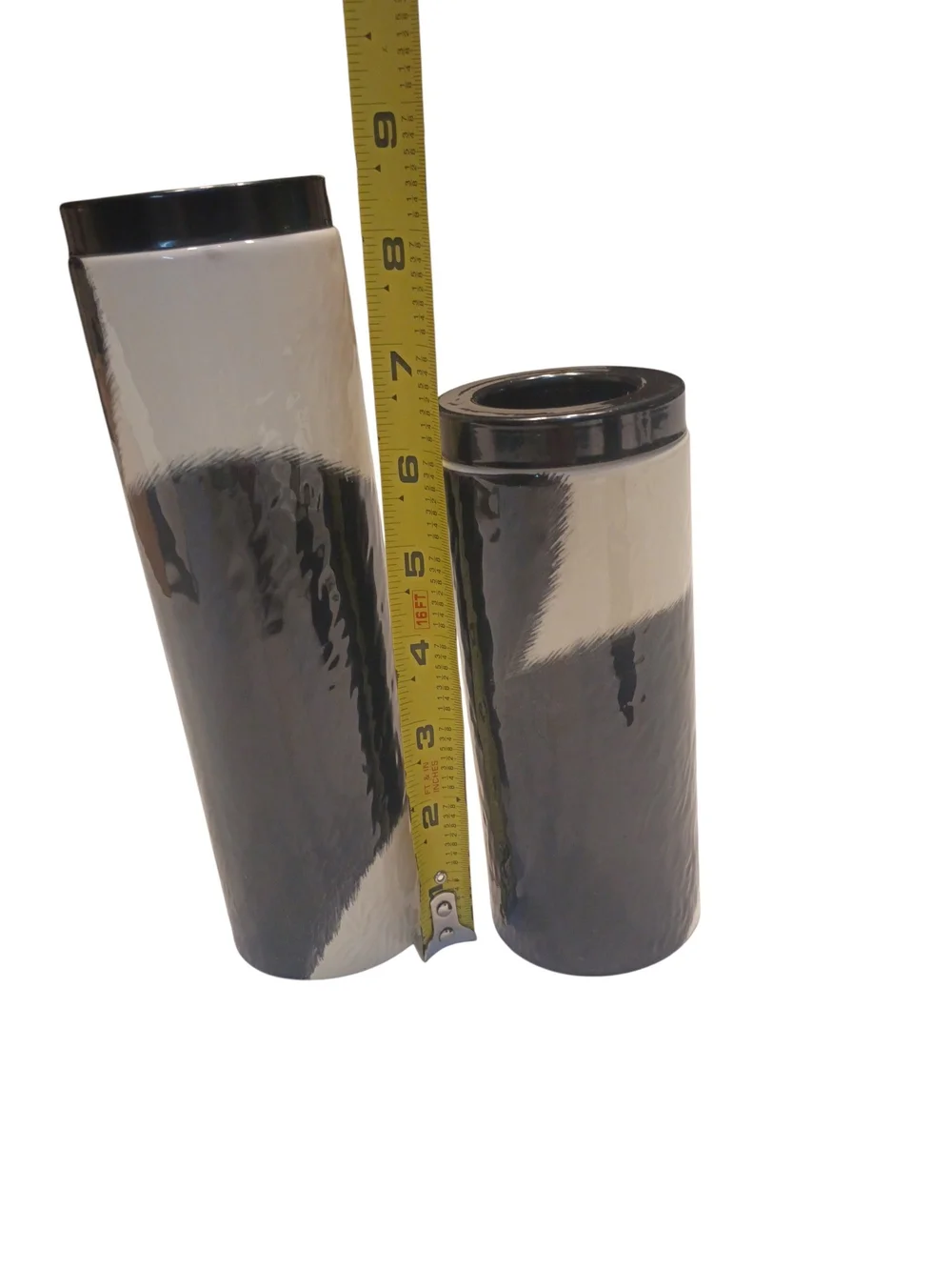#6027 Retired Gold Canyon Cowhide Ceramic Pillar Candle Holders Set